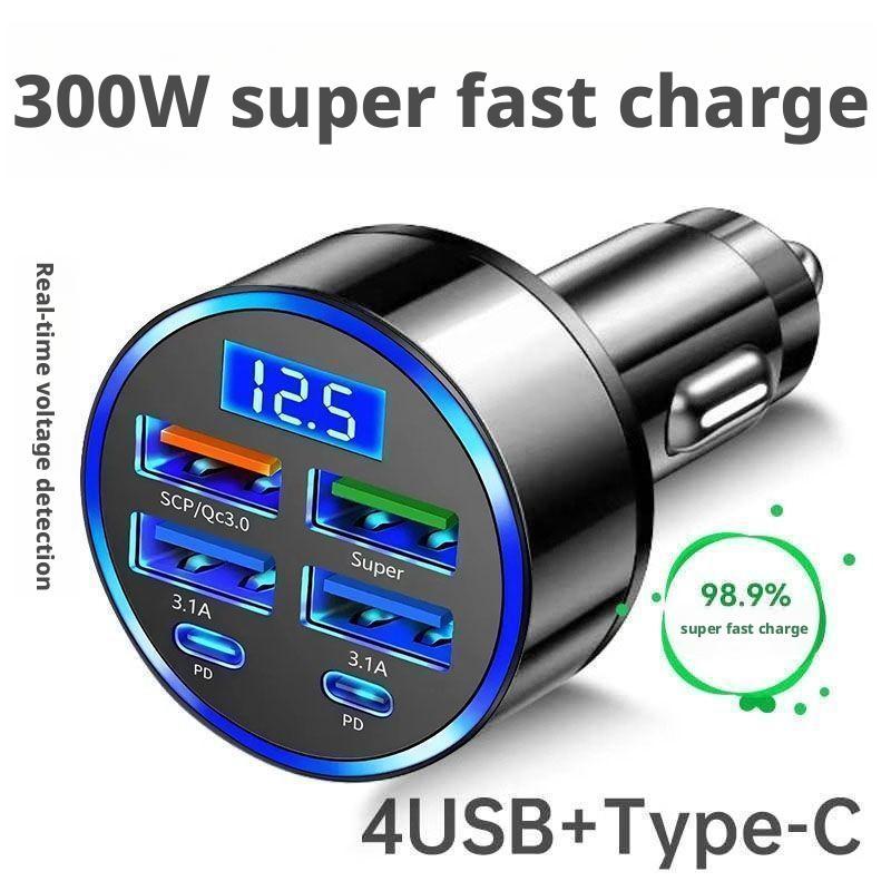 Travel Plug Type C - 300W PD autolader 6 poorten snel