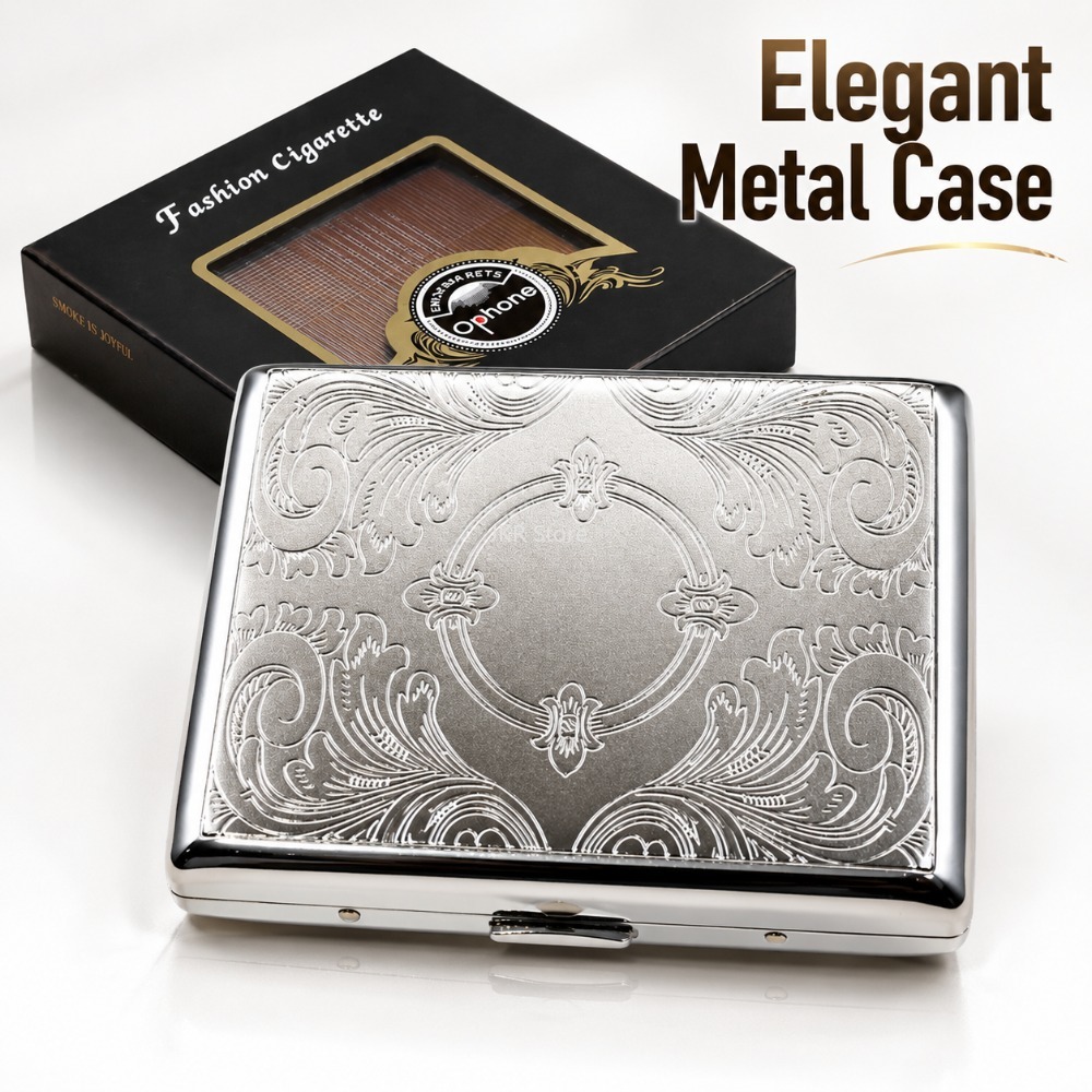 Travel Accessories Box - RVS Sigarettenkoker met reliëf, draagbare metalen