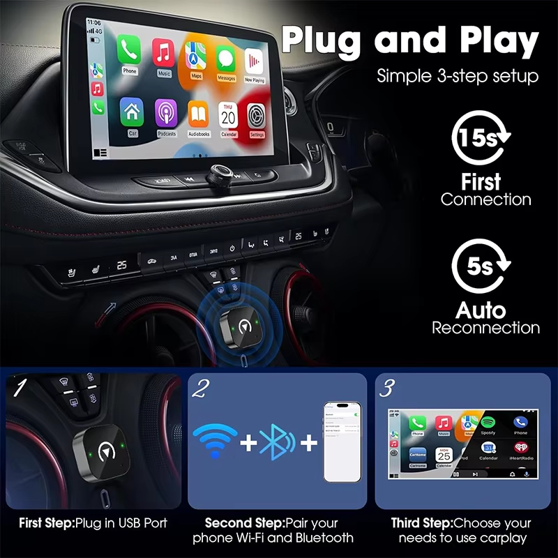 2-in-1 draadloze CarPlay-adapt - Travel Plug Type C recensie en prijs